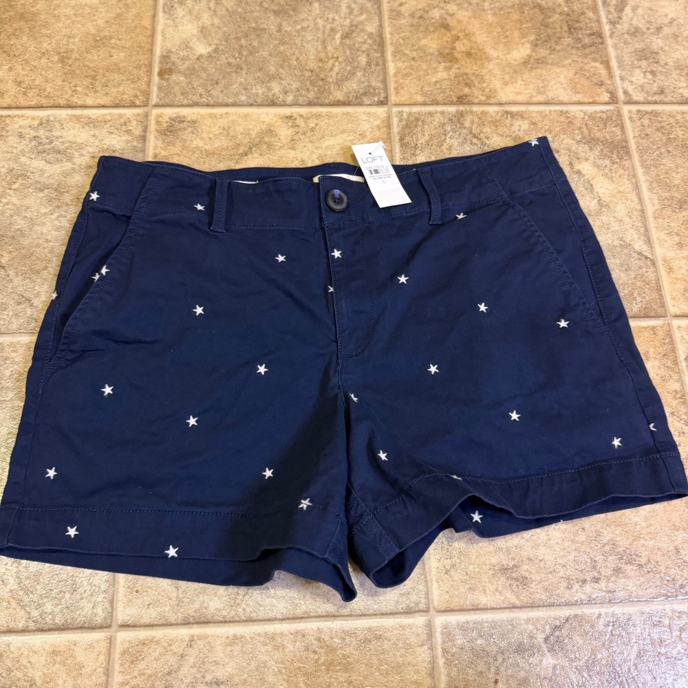LOFT Womens Navy Blue Star Print Embroidered Chino Shorts Size 6 34877678